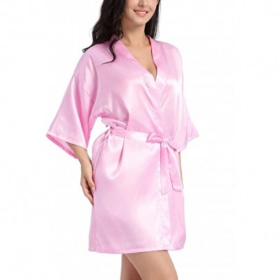 Robes Womens Satin Kimono Short Robe for Bride Wedding Party Getting Ready Robes with Gold Glitter Dressing Gown Hot Pink - C...