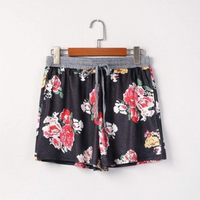 Bottoms Lounge Shorts Womem's Elastic Waist Casual Floral Print Pajama Hot Pants - Red - CX19DZ732A7