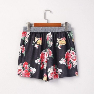 Bottoms Lounge Shorts Womem's Elastic Waist Casual Floral Print Pajama Hot Pants - Red - CX19DZ732A7