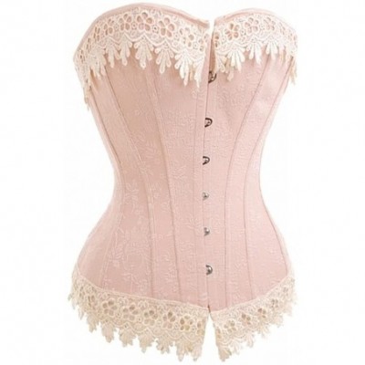 Bustiers & Corsets Womens Sexy Lace Brocade Corset Bustier Shapewear - Pink Denim - CT11K997JT9