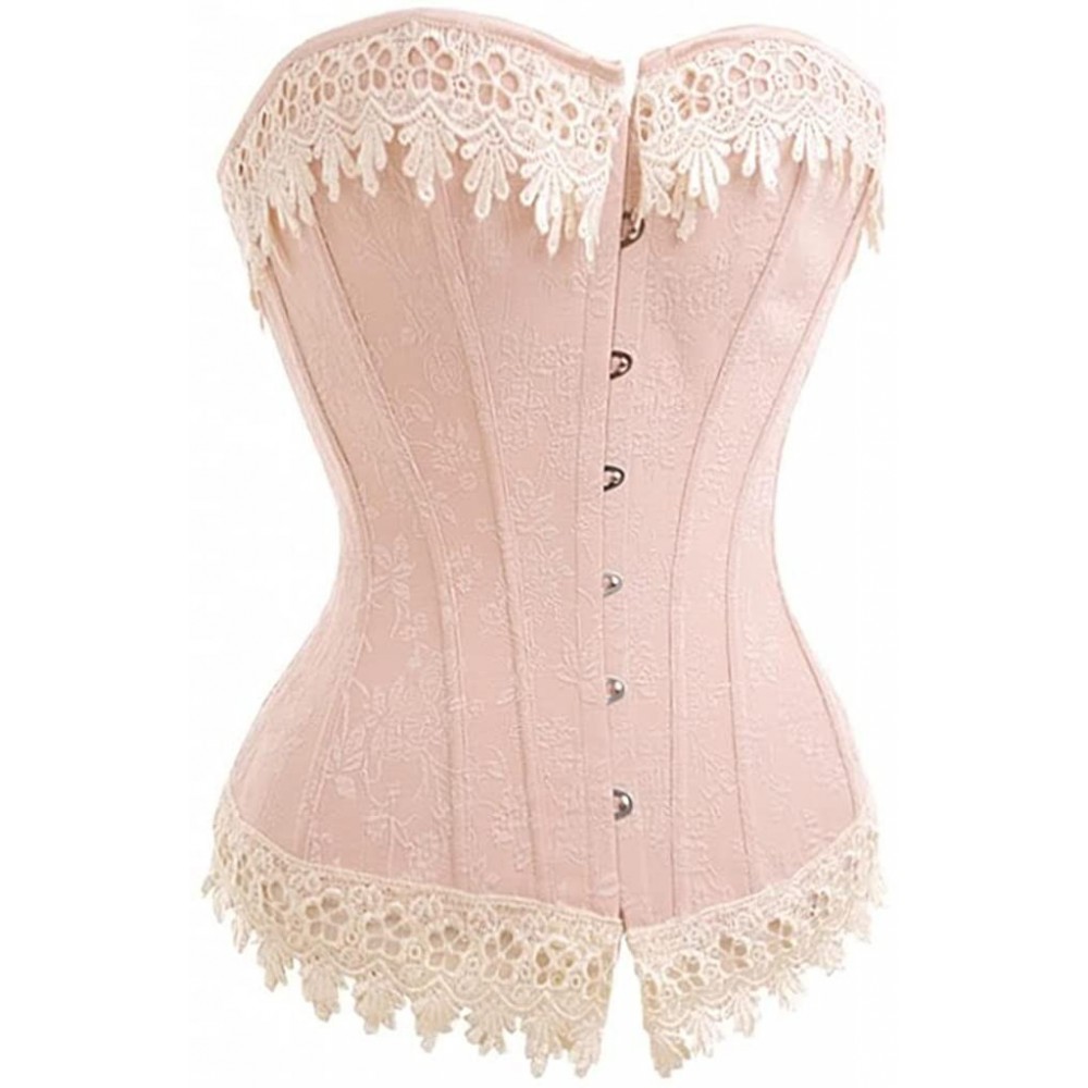 Bustiers & Corsets Womens Sexy Lace Brocade Corset Bustier Shapewear - Pink Denim - CT11K997JT9