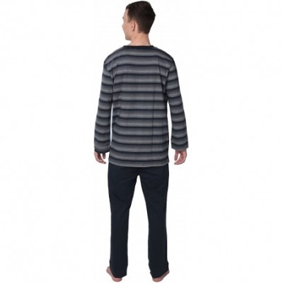 Sleep Sets Mens Sleepwear 100% Cotton Knit Pajama Set - Navy 2 - CN11X5CC7CV