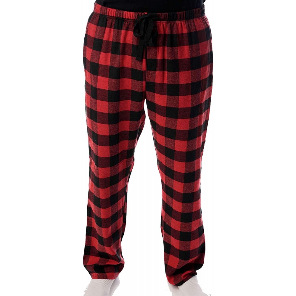 Sleep Bottoms Men's Flannel Pajamas - Plaid Pajama Pants for Men - Lounge & Sleep PJ Bottoms - Black / Red - Buffalo Plaid - ...