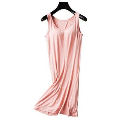 Nightgowns & Sleepshirts Sleepwear Womens Nightgown Full Slip Lounge Dress with Built-in Shelf Bra - Pink_01 - CE18GHT8424