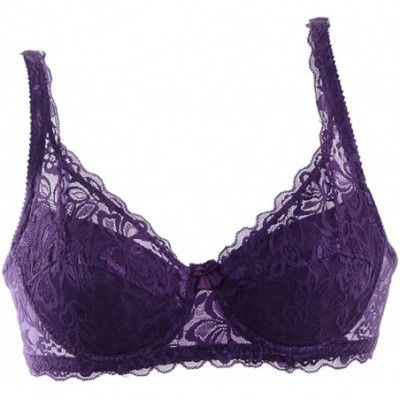 Bras Women Sexy Underwire Bra Push Up Lace Sheer 32 34 36 38 40B - Dark Purple - CB126ABTNBZ