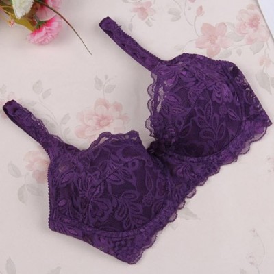 Bras Women Sexy Underwire Bra Push Up Lace Sheer 32 34 36 38 40B - Dark Purple - CB126ABTNBZ