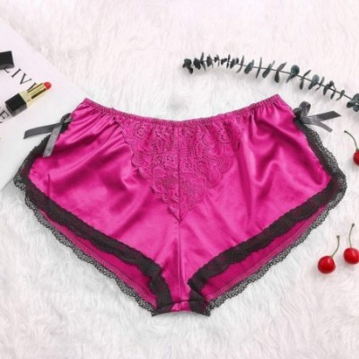 Baby Dolls & Chemises Women Shorts Silk Satin Sexy Lace Floral Bow Pajamas Underwear - Hot Pink - CZ19834ZEWK