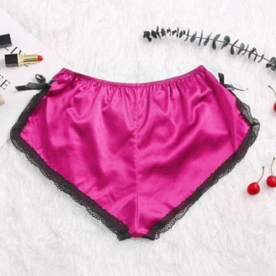 Baby Dolls & Chemises Women Shorts Silk Satin Sexy Lace Floral Bow Pajamas Underwear - Hot Pink - CZ19834ZEWK