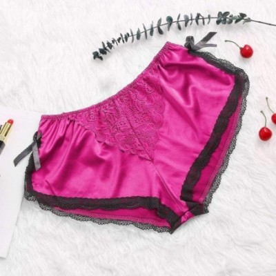 Baby Dolls & Chemises Women Shorts Silk Satin Sexy Lace Floral Bow Pajamas Underwear - Hot Pink - CZ19834ZEWK