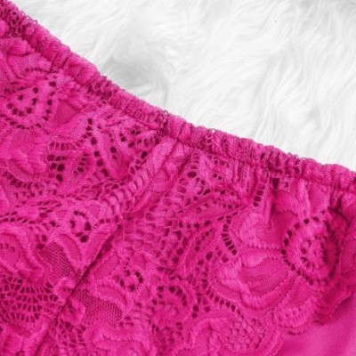 Baby Dolls & Chemises Women Shorts Silk Satin Sexy Lace Floral Bow Pajamas Underwear - Hot Pink - CZ19834ZEWK