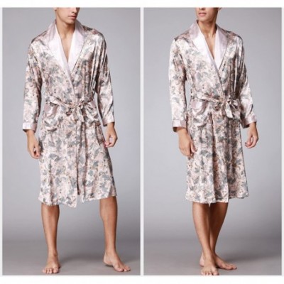 Robes Men's Lightweight Satin Sleep Robe Kimono Gown- Bathrobe for Men Long Style - Light Tan - CA18DTM42MY