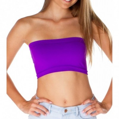 Camisoles & Tanks Womens Bandeau Tube Top Bra (Fits Size XS-M) Seamless Strapless Bralette - Neon Purple - CQ186TKH2D5