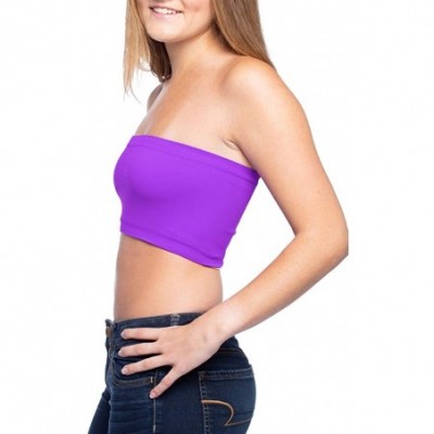 Camisoles & Tanks Womens Bandeau Tube Top Bra (Fits Size XS-M) Seamless Strapless Bralette - Neon Purple - CQ186TKH2D5