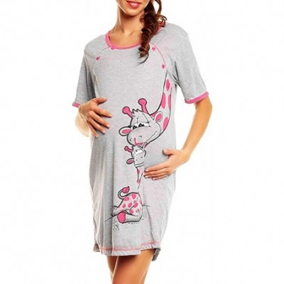 Nightgowns & Sleepshirts Maternity Dress for Women Summer Short Sleeve Plus Size Giraffe Print Casual Pregnant Pajamas Nightd...