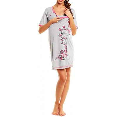 Nightgowns & Sleepshirts Maternity Dress for Women Summer Short Sleeve Plus Size Giraffe Print Casual Pregnant Pajamas Nightd...