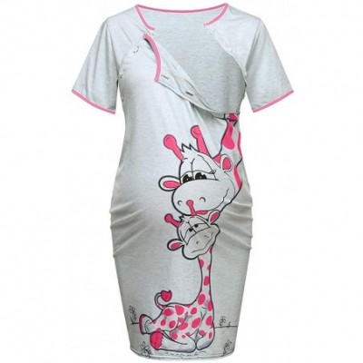 Nightgowns & Sleepshirts Maternity Dress for Women Summer Short Sleeve Plus Size Giraffe Print Casual Pregnant Pajamas Nightd...