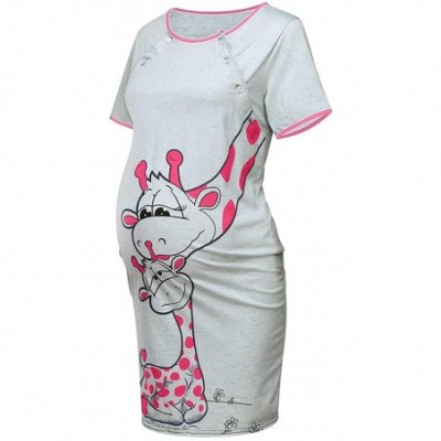 Nightgowns & Sleepshirts Maternity Dress for Women Summer Short Sleeve Plus Size Giraffe Print Casual Pregnant Pajamas Nightd...