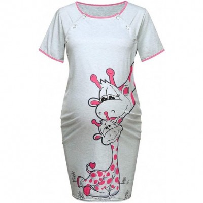 Nightgowns & Sleepshirts Maternity Dress for Women Summer Short Sleeve Plus Size Giraffe Print Casual Pregnant Pajamas Nightd...