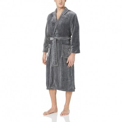 Robes Women's Fleece Long Bathrobe Herringbone Textured Soft Spa Hotel Plush Robe - Grey02 - CO18M5RGY54