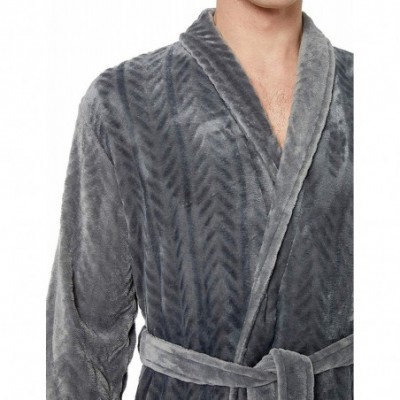 Robes Women's Fleece Long Bathrobe Herringbone Textured Soft Spa Hotel Plush Robe - Grey02 - CO18M5RGY54