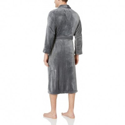 Robes Women's Fleece Long Bathrobe Herringbone Textured Soft Spa Hotel Plush Robe - Grey02 - CO18M5RGY54