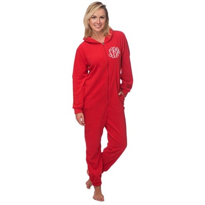 Sets Monogrammed Adult Unisex Fleece Christmas Lounger - Red Onesie - C412OCF5BVZ