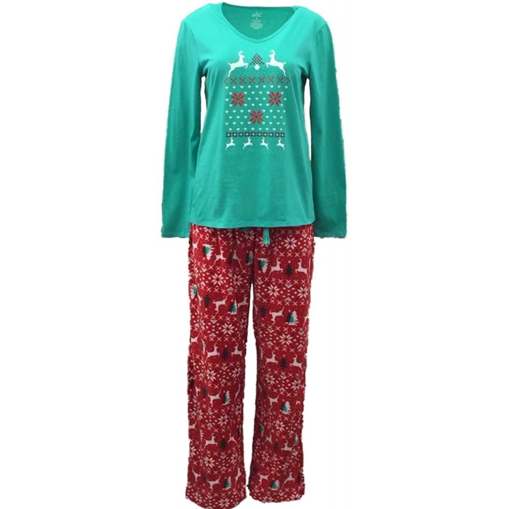 Sets Womens Nordic Reindeer Pajamas Fleece Sleep Pants T-Shirt Set - C912FN95J5F