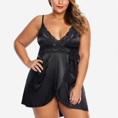 Slips Plus Size Lingerie for Women- Women Lingerie Lace Underwire Racy Muslin Sleepwear Underwear Nightdress+Briefs - Black -...