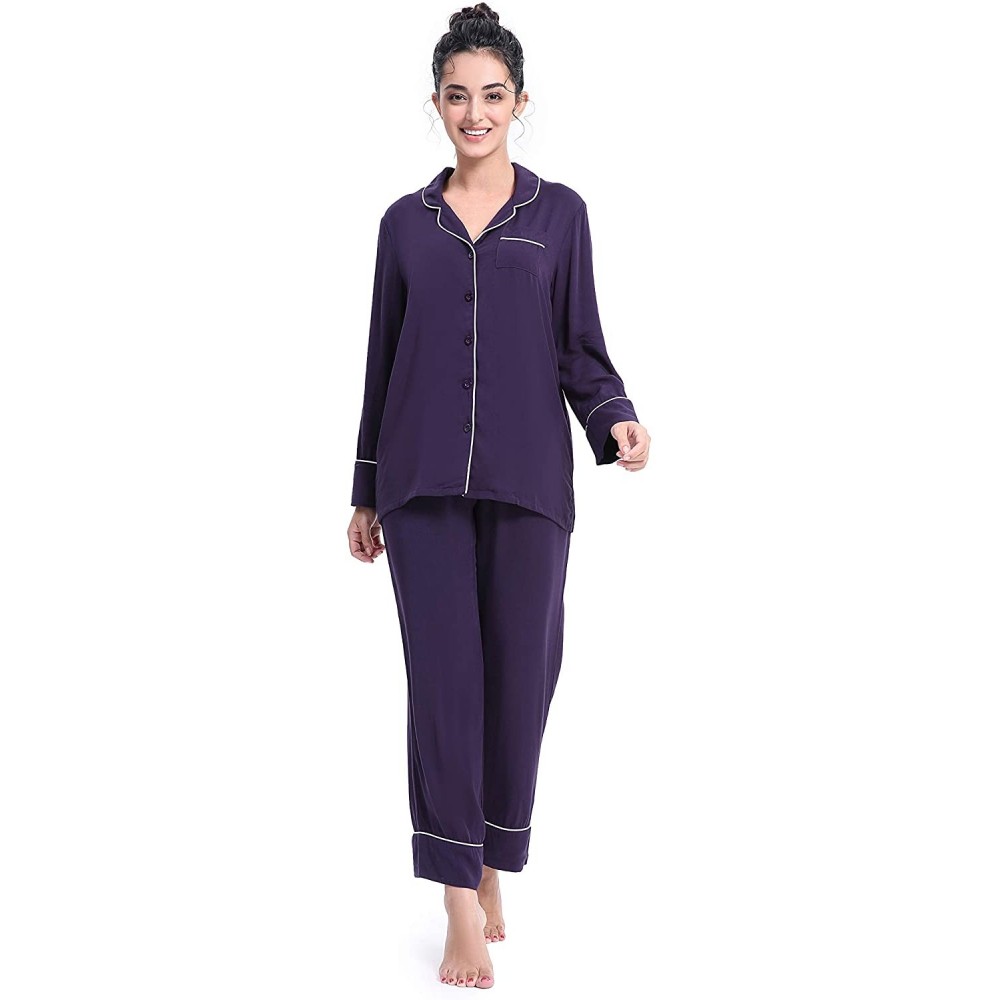 Sets Soft Pajamas for Women- Modal Long/Short Sleeve Button Down Pajama Set Sleepwear - 1navy - C218M365CCT