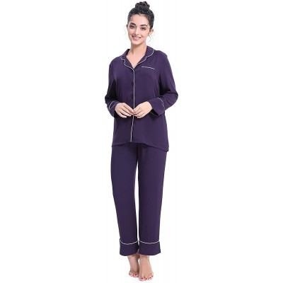 Sets Soft Pajamas for Women- Modal Long/Short Sleeve Button Down Pajama Set Sleepwear - 1navy - C218M365CCT