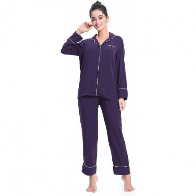 Sets Soft Pajamas for Women- Modal Long/Short Sleeve Button Down Pajama Set Sleepwear - 1navy - C218M365CCT