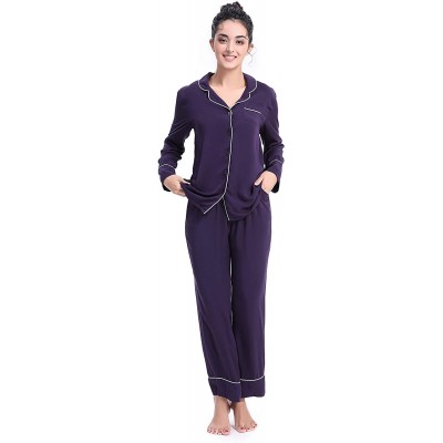 Sets Soft Pajamas for Women- Modal Long/Short Sleeve Button Down Pajama Set Sleepwear - 1navy - C218M365CCT