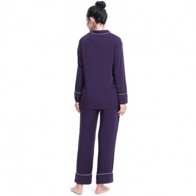 Sets Soft Pajamas for Women- Modal Long/Short Sleeve Button Down Pajama Set Sleepwear - 1navy - C218M365CCT