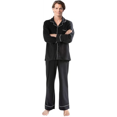 Sleep Sets Classic Mens Pajamas Cotton - Men Pajamas Set - Black - CU18GCTY087