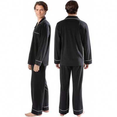 Sleep Sets Classic Mens Pajamas Cotton - Men Pajamas Set - Black - CU18GCTY087