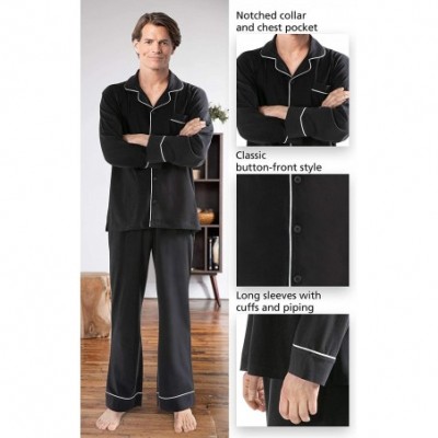 Sleep Sets Classic Mens Pajamas Cotton - Men Pajamas Set - Black - CU18GCTY087