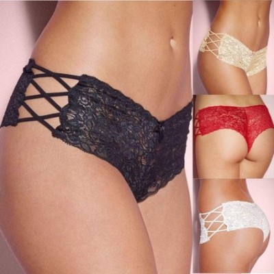 Garters & Garter Belts Women's Plus Size Lingerie Sexy Strappy Lace Hollow Panty - Black - CC18LTYX9E6