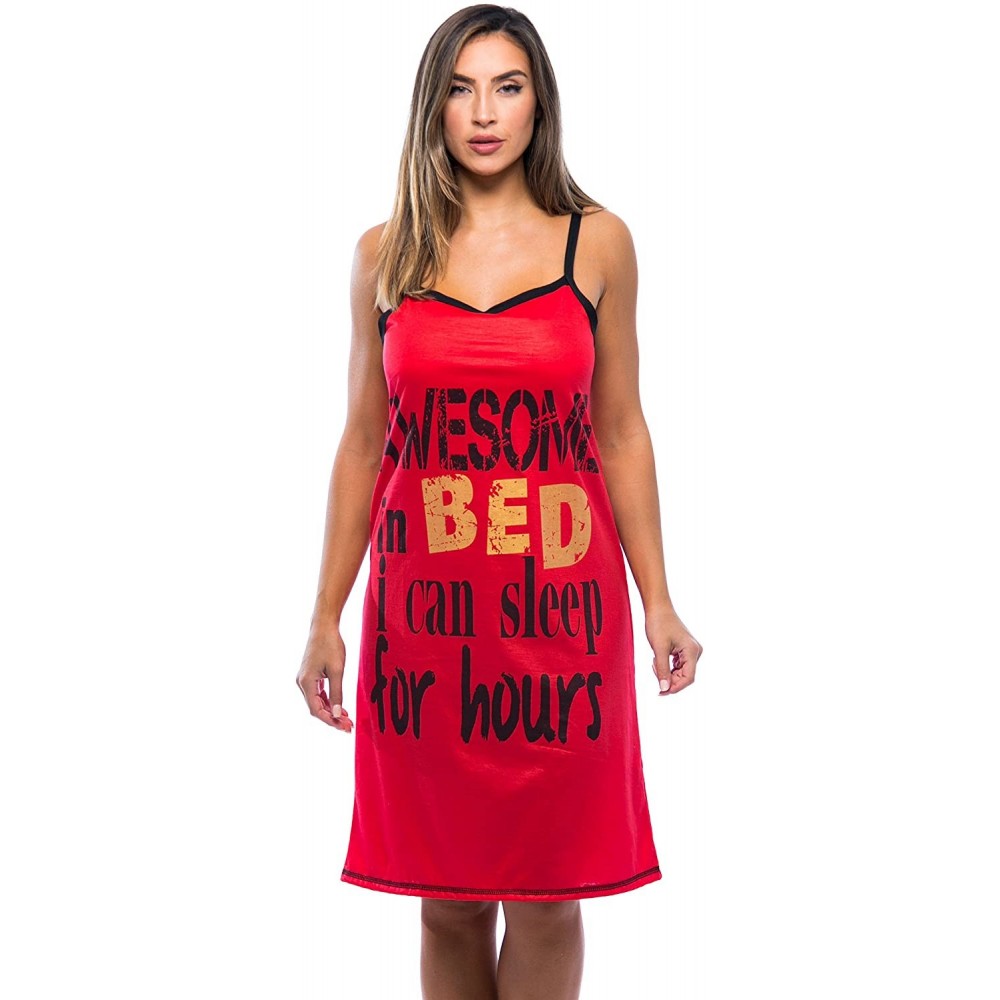 Nightgowns & Sleepshirts Polyester Spaghetti Strap Nightgown with Cute Graphics - Awesome in Bed - C61825M3DO7