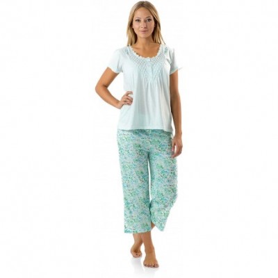 Sets Women's Short Sleeve Capri Pajama Set - Flower/Green - CP12K9W5BU9