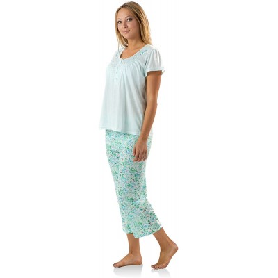 Sets Women's Short Sleeve Capri Pajama Set - Flower/Green - CP12K9W5BU9