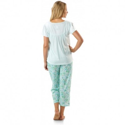 Sets Women's Short Sleeve Capri Pajama Set - Flower/Green - CP12K9W5BU9