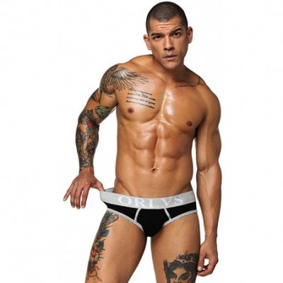 Briefs Men's Bulge Pouch Cotton Bikinis Low Rise Briefs Underwear - Black - CQ18XRKNKZM