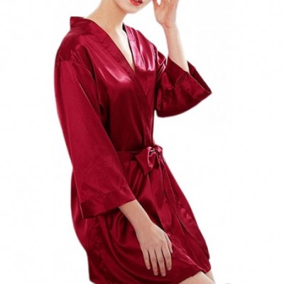 Robes Womens Faux Silk Half Sleeves Short Kimono Bath Robe for Bride- Bridesmaid Wedding Sleepwear - 2 - CG1986I3D70