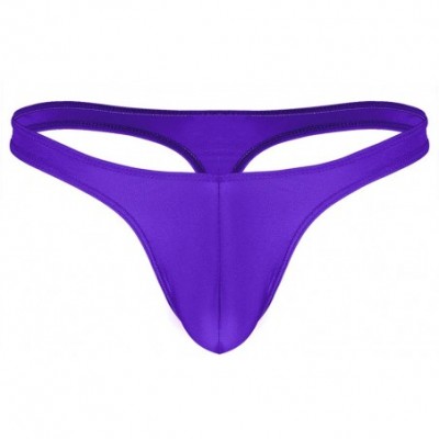 G-Strings & Thongs Men's Solid Ice Silk Low-Rise Bikini Briefs G-String Thong Stretch Panties Underwear - Purple - CO18HOEEQE4