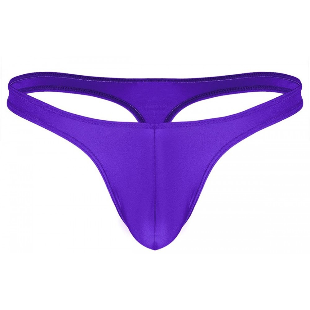 G-Strings & Thongs Men's Solid Ice Silk Low-Rise Bikini Briefs G-String Thong Stretch Panties Underwear - Purple - CO18HOEEQE4