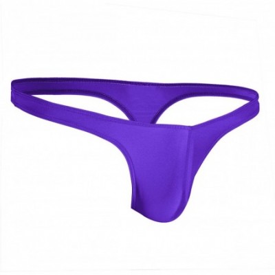 G-Strings & Thongs Men's Solid Ice Silk Low-Rise Bikini Briefs G-String Thong Stretch Panties Underwear - Purple - CO18HOEEQE4