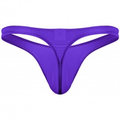 G-Strings & Thongs Men's Solid Ice Silk Low-Rise Bikini Briefs G-String Thong Stretch Panties Underwear - Purple - CO18HOEEQE4