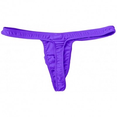 G-Strings & Thongs Men's Solid Ice Silk Low-Rise Bikini Briefs G-String Thong Stretch Panties Underwear - Purple - CO18HOEEQE4