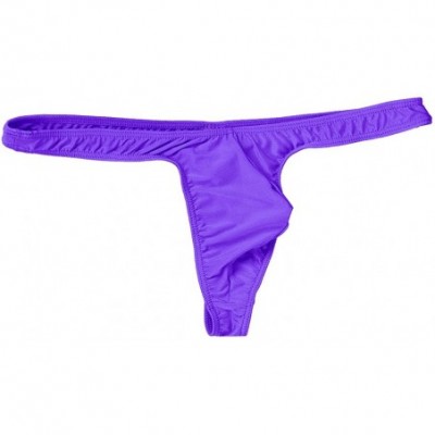 G-Strings & Thongs Men's Solid Ice Silk Low-Rise Bikini Briefs G-String Thong Stretch Panties Underwear - Purple - CO18HOEEQE4