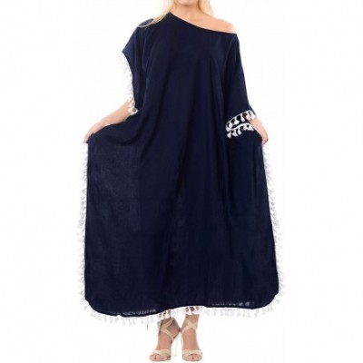 Nightgowns & Sleepshirts Women's Caftan Tunic Kimono Dress Summer Evening Party Drawstring A - Navy Blue_b528 - CJ188IZESNS